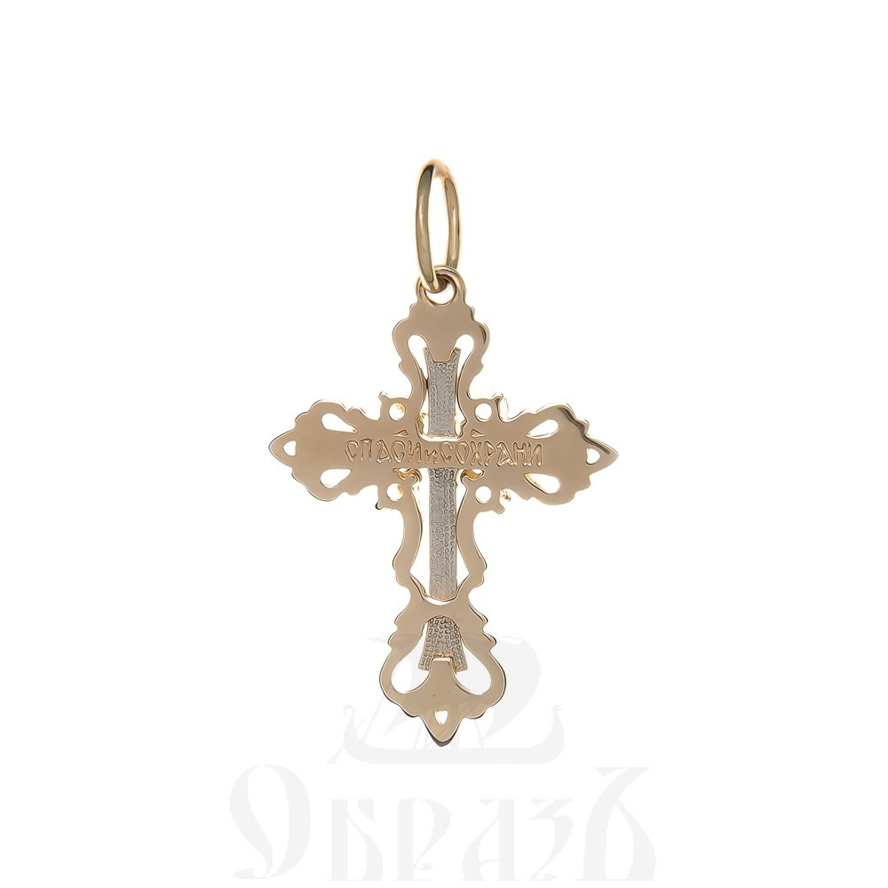 золотой крест с молитвой "спаси и сохрани", 585 проба красного и белого цвета (арт. п20060-з5кб)